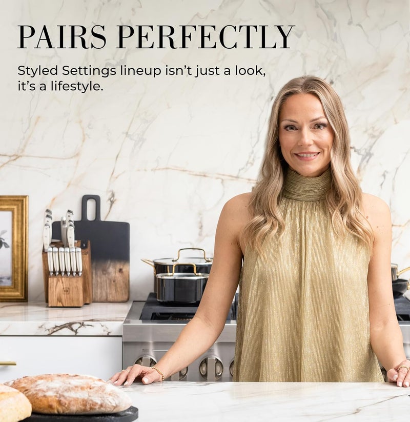 styled settings White Knife Set with Block – 14-Piece Forged Stainless Steel Knives with Triple Rivet Handles, Heavy-Duty Kitchen Shears, and Self-Sharpening Knife Block – Durable White Kitchen Accessories - Image 4